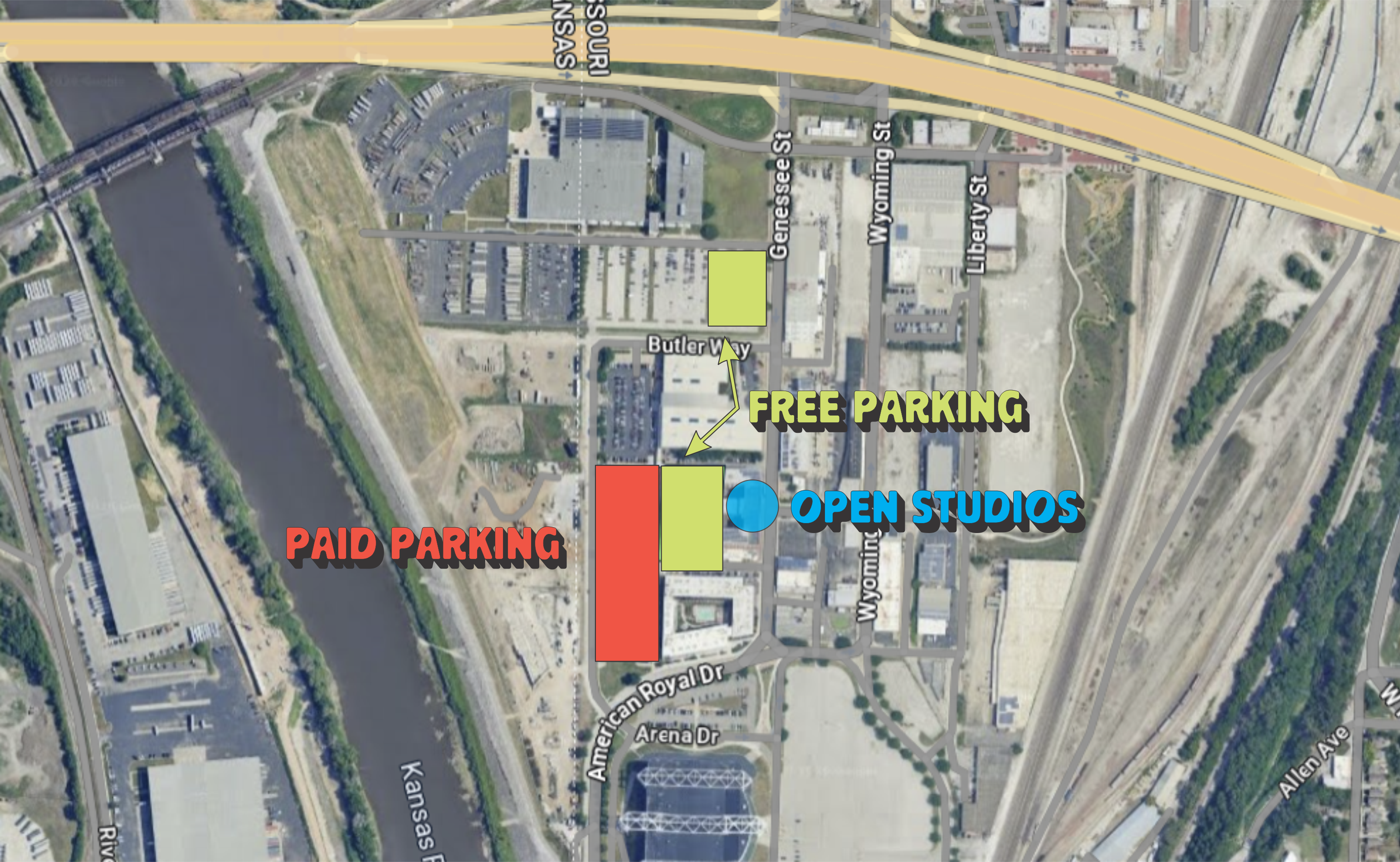 Parking map for Open Studios at the Livestock Exchange building